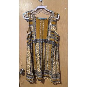 Maurices XXL Boho Dress Mustard Tribal Print Sleeveless Flowy Lined Summer